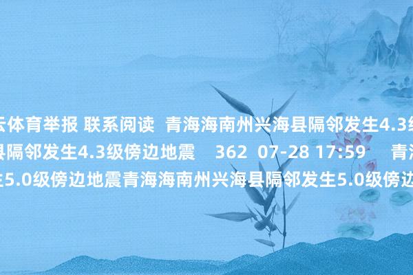 开云体育举报 联系阅读  青海海南州兴海县隔邻发生4.3级傍边地震青海海南州兴海县隔邻发生4.3级傍边地震    362  07-28 17:59     青海海南州兴海县隔邻发生5.0级傍边地震青海海南州兴海县隔邻发生5.0级傍边地震    1013  07-28 16:09     台湾宜兰县海域隔邻发生4.8级傍边地震台湾宜兰县海域隔邻发生4.8级傍边地震    1323  07-26 20:45     新疆乌鲁木都市乌鲁木都县发生3.0级地震新疆乌鲁木都市乌鲁木都县发生3.0级地震    7058  07-14 23:10     巴基斯坦发生5.1级地震巴基斯坦发生5.1级地震    579  06-27 11:56     一财最热      点击关闭-开云(中国)Kaiyun·官方网站-登录入口